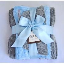 Blue & Gray Minky Dot Baby Blanket Gift Set Blue & Gray Minky Dot Baby Blanket Gift Set