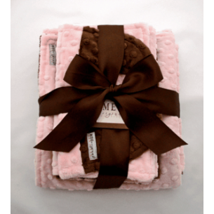 Pink & Brown Minky Dot Baby Blanket Gift Set