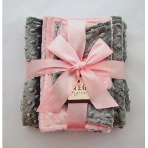 Pink & Gray Minky Dot Baby Blanket Gift Set