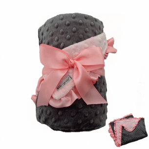 Pink & Gray Minky Dot Ruffle Blanket