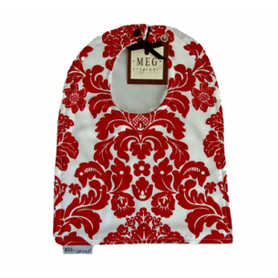 Red & White Damask Reversible Cotton Baby to Toddler Bib